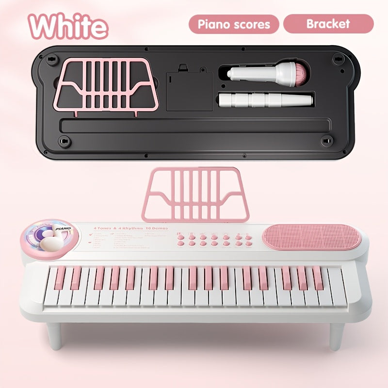 Kids Electronic Keyboard Piano Toy 37-Key White, Multi-Function Beginner Musical Instrument with Microphone