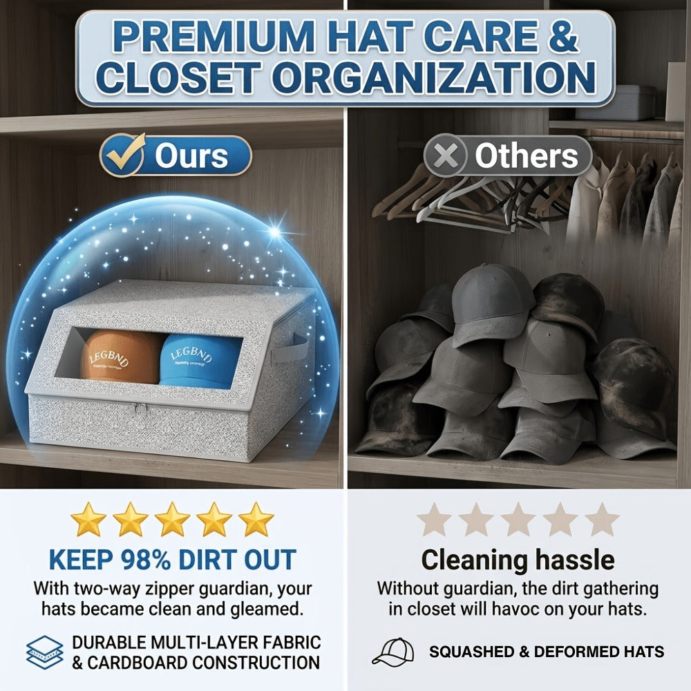 Baseball Cap Organizer for Closet, Large Hat Storage Box Holds 24 Ball Caps, Clear Window, Dustproof