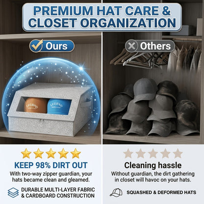 Baseball Cap Organizer for Closet, Large Hat Storage Box Holds 24 Ball Caps, Clear Window, Dustproof