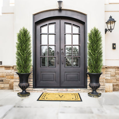 Two-Pack Artificial Cedar Topiary Trees with 4, 5 or 6 ft Height Options and Optional 16-Inch Black Planters