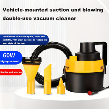 12V Bucket-Style Car Vacuum Cleaner with Suction and Blower Ports, 0.4L-Plus Source Capacity and Seven Colors