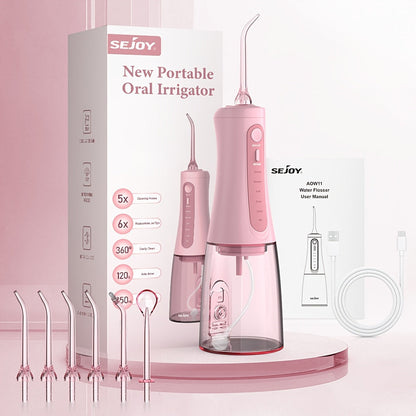 Water Flosser SEJOY AOW11 Cordless Oral Irrigator with 350ml Tank, Five Modes, Six Tips, USB-C Charging and IPX7 Rating