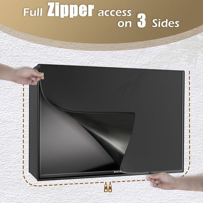 600D Weatherproof Outdoor TV Cover with Roll-Up Flap & 3-Side Zipper – Non-Scratch Liner, Remote Pocket, Wall Mount Compatible, 30–50 Inch