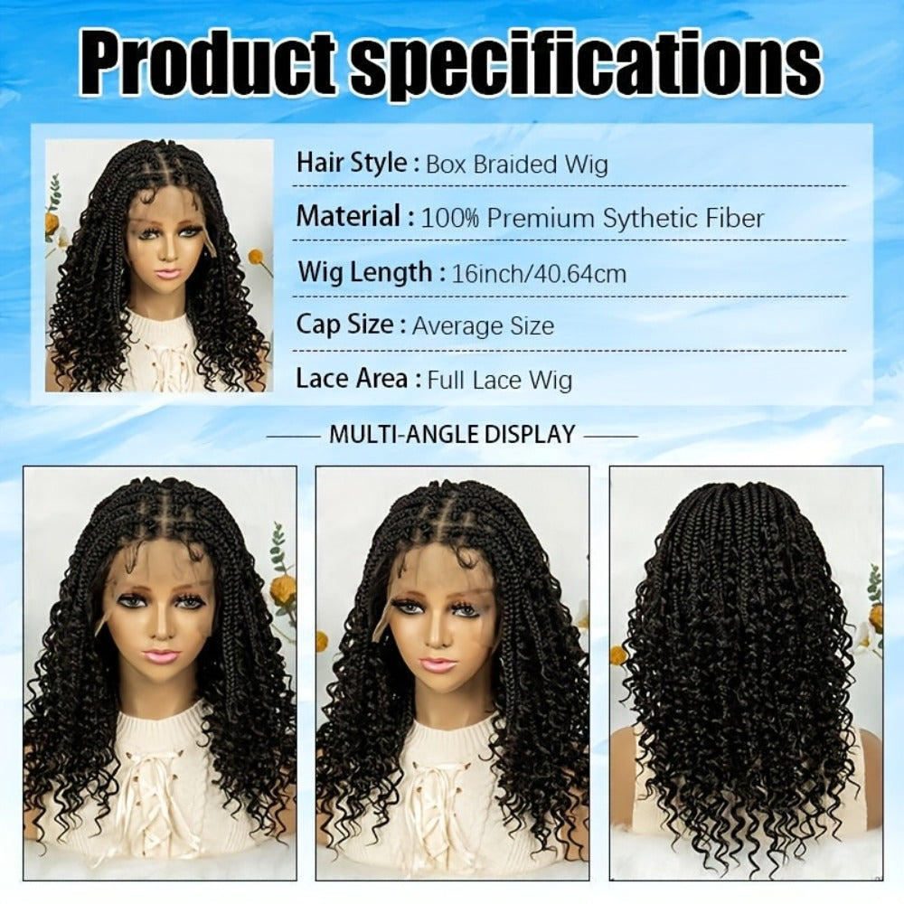 Goddess Square-Braid Wig with Curly Ends in 14- or 16-Inch Lengths and Black, Burgundy or Brown Colors