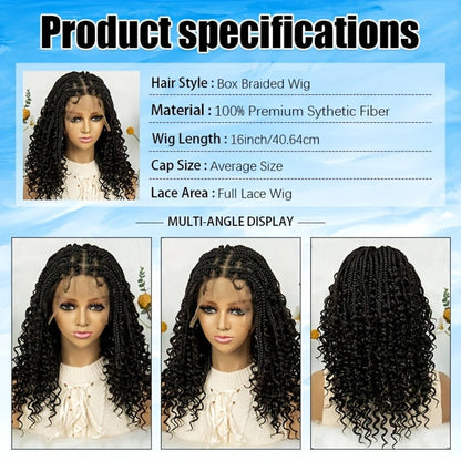 Goddess Square-Braid Wig with Curly Ends in 14- or 16-Inch Lengths and Black, Burgundy or Brown Colors