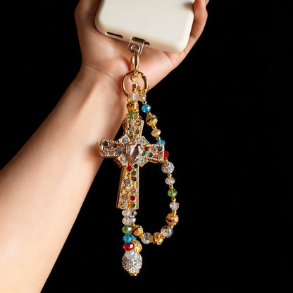 Crystal Cross Phone Chain Keychain Luxury Rhinestone Bling Bag Charm Pendant – Shining Mini Bag Chain Fashion Accessory for Women Colorful