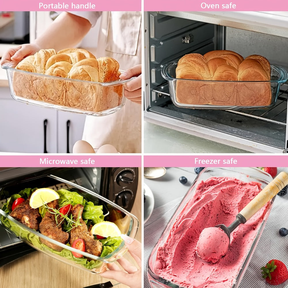 Glass Loaf Pan Set with Lids, 4pcs Stackable 1.9 QT Bread Baking Dish with Airtight Lid, Oven Microwave Dishwasher Safe Glass Food Storage