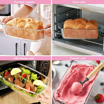 Glass Loaf Pan Set with Lids, 4pcs Stackable 1.9 QT Bread Baking Dish with Airtight Lid, Oven Microwave Dishwasher Safe Glass Food Storage