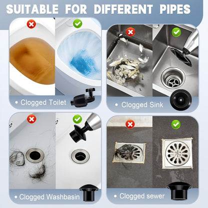 Toilet Plunger Set High Pressure Air Drain Unclogger - Stainless Steel Toilet Snake & Air Discharge Impactor for Clogged Toilet