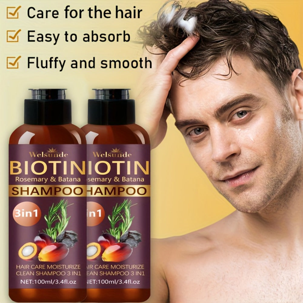 Biotin & Batana Oil Shampoo 2-Pack with Rosemary Extract – 3-in-1 Deep Moisture, Scalp Revitalizer & Damaged Hair Repair