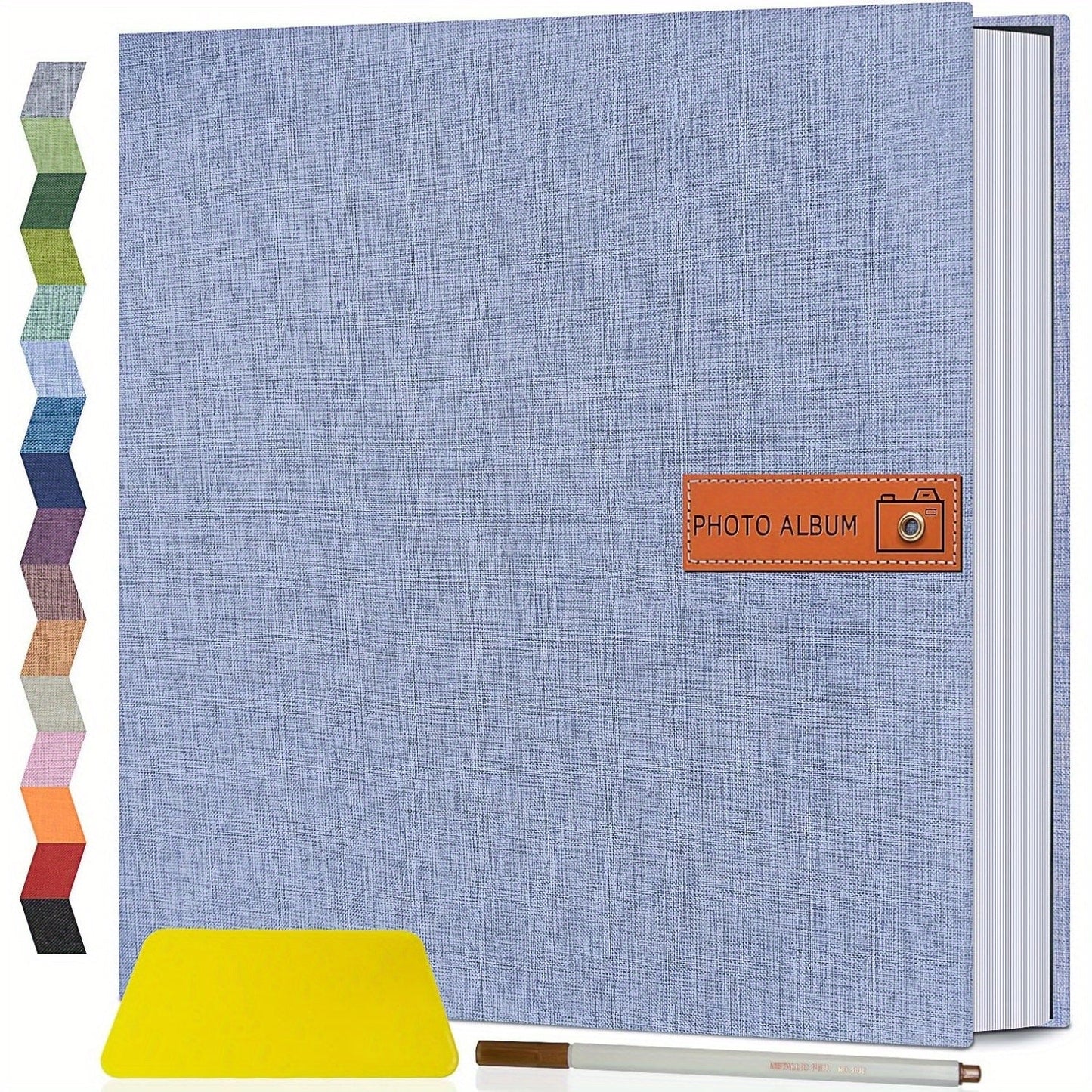 Self Adhesive Photo Album Scrapbook – Large Linen Cover Memory Book for 4x6 5x7 8x10 Photos, DIY Picture Book with Metal Pen, Gift for Mom