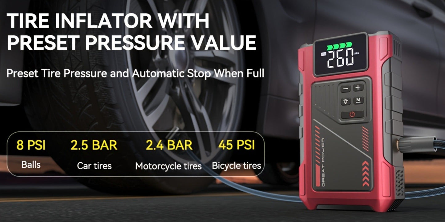 8000A Jump Starter with Air Compressor – 12V Portable Jump Box for Gas & Diesel Cars, USB Ports & LED Flashlight | Up to 8.0L Gas & 6.5L