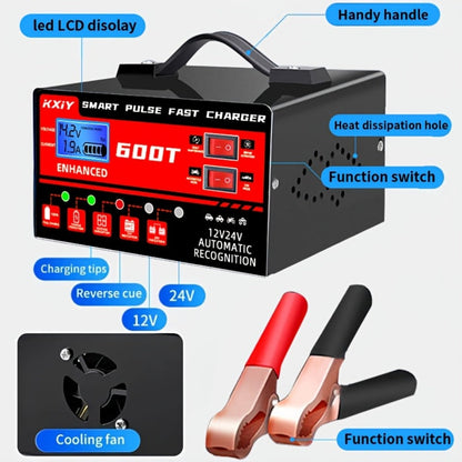 Smart Battery Charger 12V/24V with Pulse Repair & LCD Screen – Trickle Charger & Maintainer for Car, Truck, Motorcycle, Boat, Lawn Mower