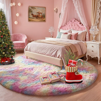 Round Shaggy Area Rug in Seven Solid or Tie-Dye Colors with 4 x 4-Foot to 8 x 8-Foot Sizes