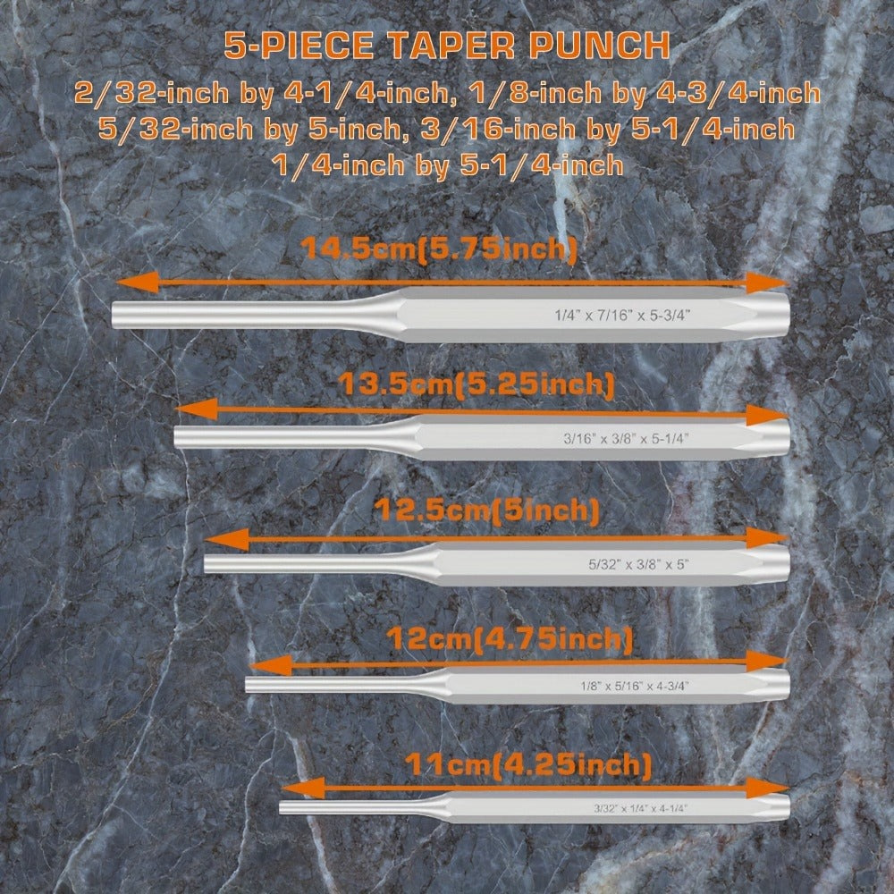 Punch and Chisel Set 16pcs Cr-V Steel with Taper Punch Cold Chisels Pin & Center Punches for Entryways, Bedrooms and Living Spaces