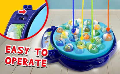 Kids Fishing Game with Rotating Board, 21 Fish & 4 Fishing Rods, Fast-Action Electronic Fishing Toy for Toddlers Ages 3+