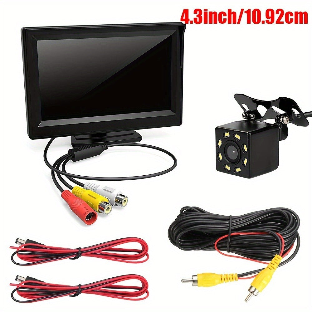 Backup Camera Kit with 4.3 Inch Monitor – 8 LED HD Night Vision Reversing Camera | 1080p Wide Angle | USB Powered | for Car, Truck