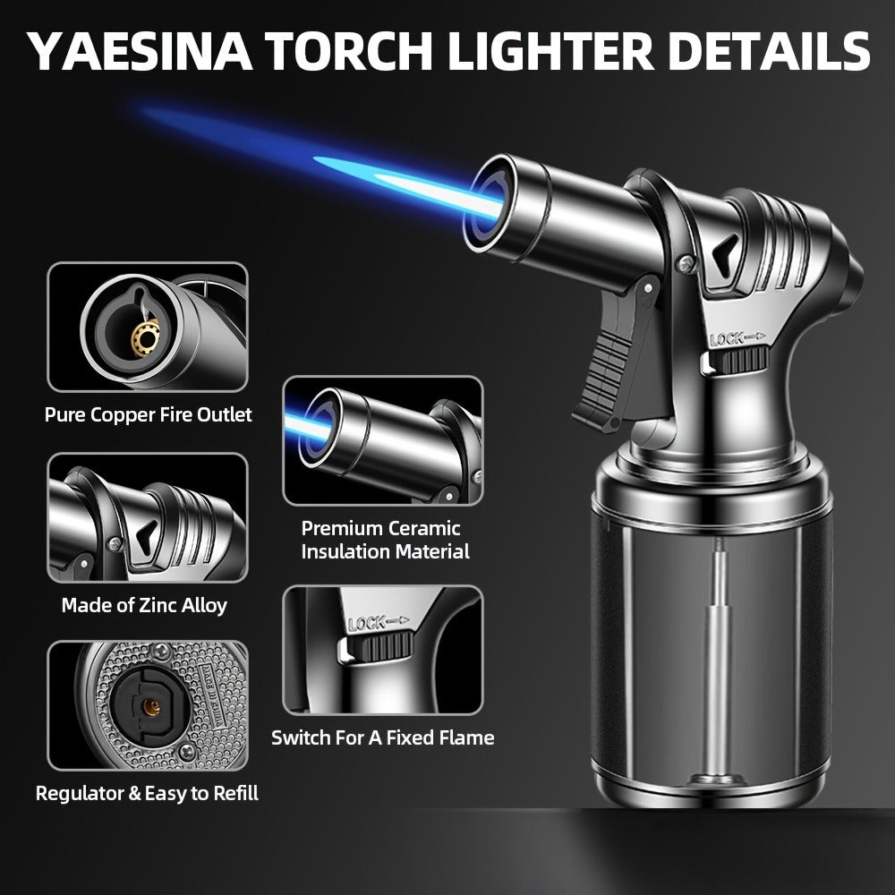Big Tank Kitchen Butane Torch Lighter Adjustable Flame & Safety Lock - Refillable Blow Torch with Refill Adapters for Creme Brulee
