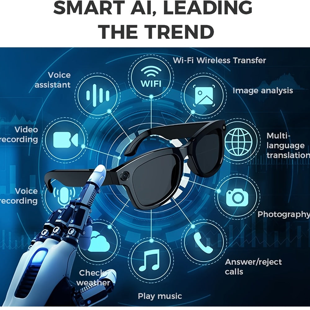 Smart Glasses 4K Camera Variant with Translation, Object Recognition, Open-Ear Audio and USB-C Charging