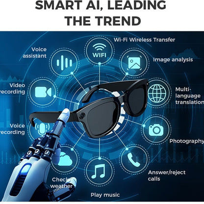 Smart Glasses 4K Camera Variant with Translation, Object Recognition, Open-Ear Audio and USB-C Charging