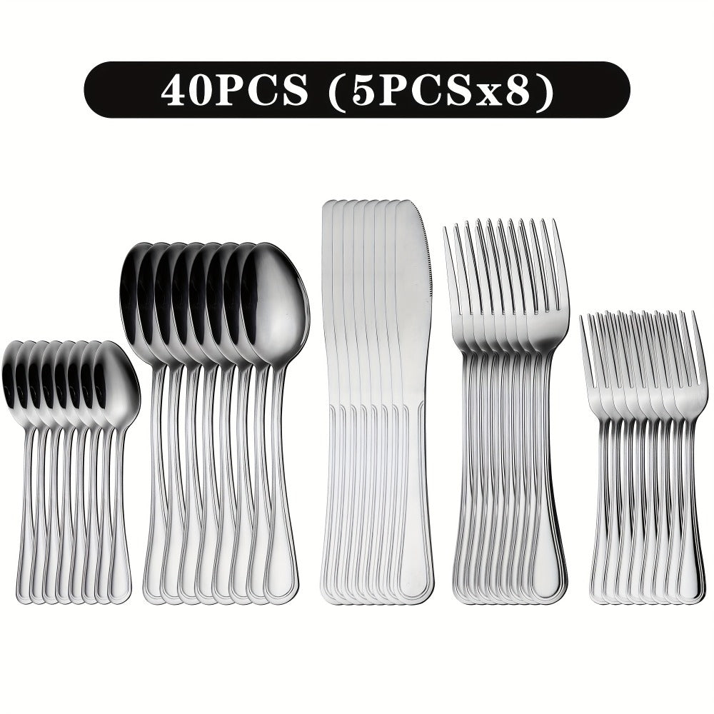 Stainless Steel Flatware Sets in 20–72 Piece Silver, Black or Gold Configurations with Exact Checkout Options