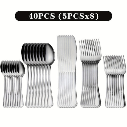 Stainless Steel Flatware Sets in 20–72 Piece Silver, Black or Gold Configurations with Exact Checkout Options