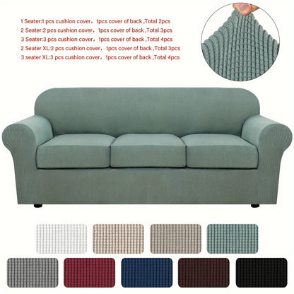 Sofa Cover Grid Jacquard Elastic Full-Cover Slipcover with Elastic Fit for 1 to 3 Seats and XL Sofas