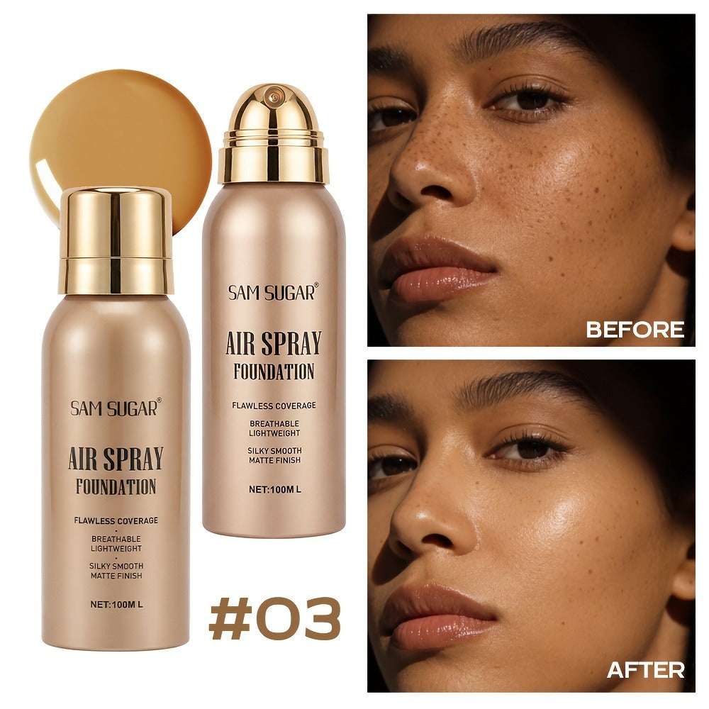 Air-Spray Liquid Foundation in Gold-Tone Bottle with Four Numbered Shade Options from 01 to 04
