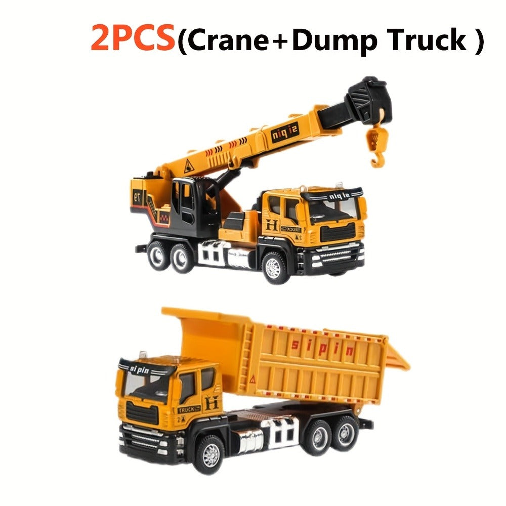 Die-Cast Construction Vehicle Toy Set, Mini Alloy Excavator, Dump Truck, Cement Mixer & Crane Trucks for Toddlers Boys Ages 3+