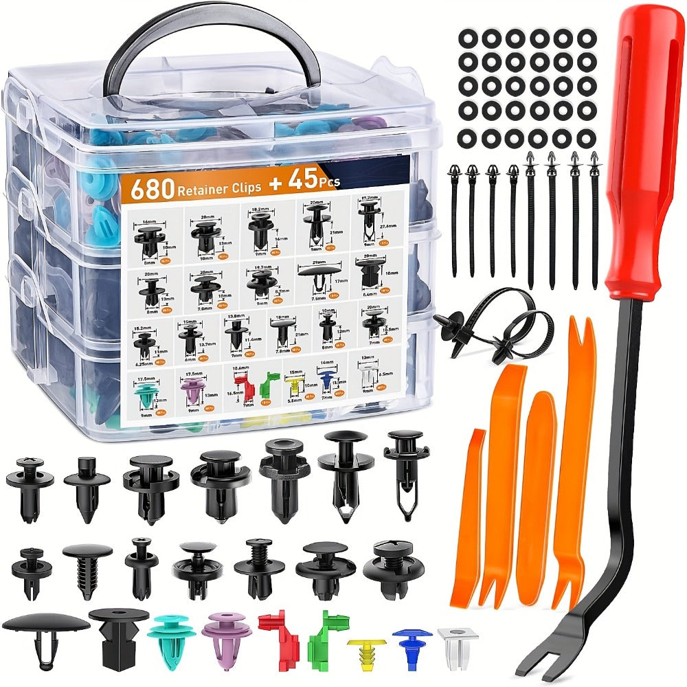 Automotive Fastener Clips Kit 680pcs + Removal Tools – Universal Car Door Panel Bumper Fender Rivet Push Clips Expansion Screws Replacement