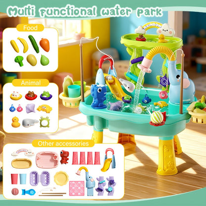 Kids Water Table Toy with Electric Pump & Faucet for Toddlers - Play Sink with Food Accessories & Fishing Toy