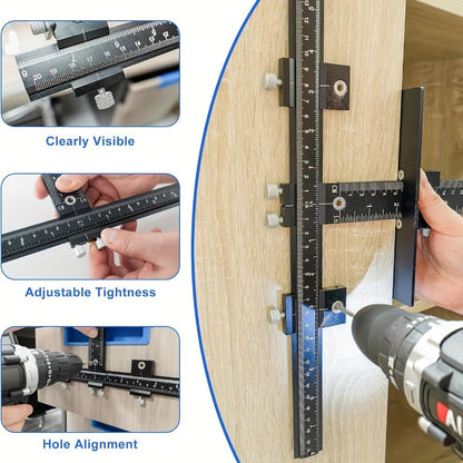Cabinet Hardware Jig Aluminum Alloy Adjustable Drill Guide Template for Cabinet Door Handle Drawer Pull Installation CNC Precision