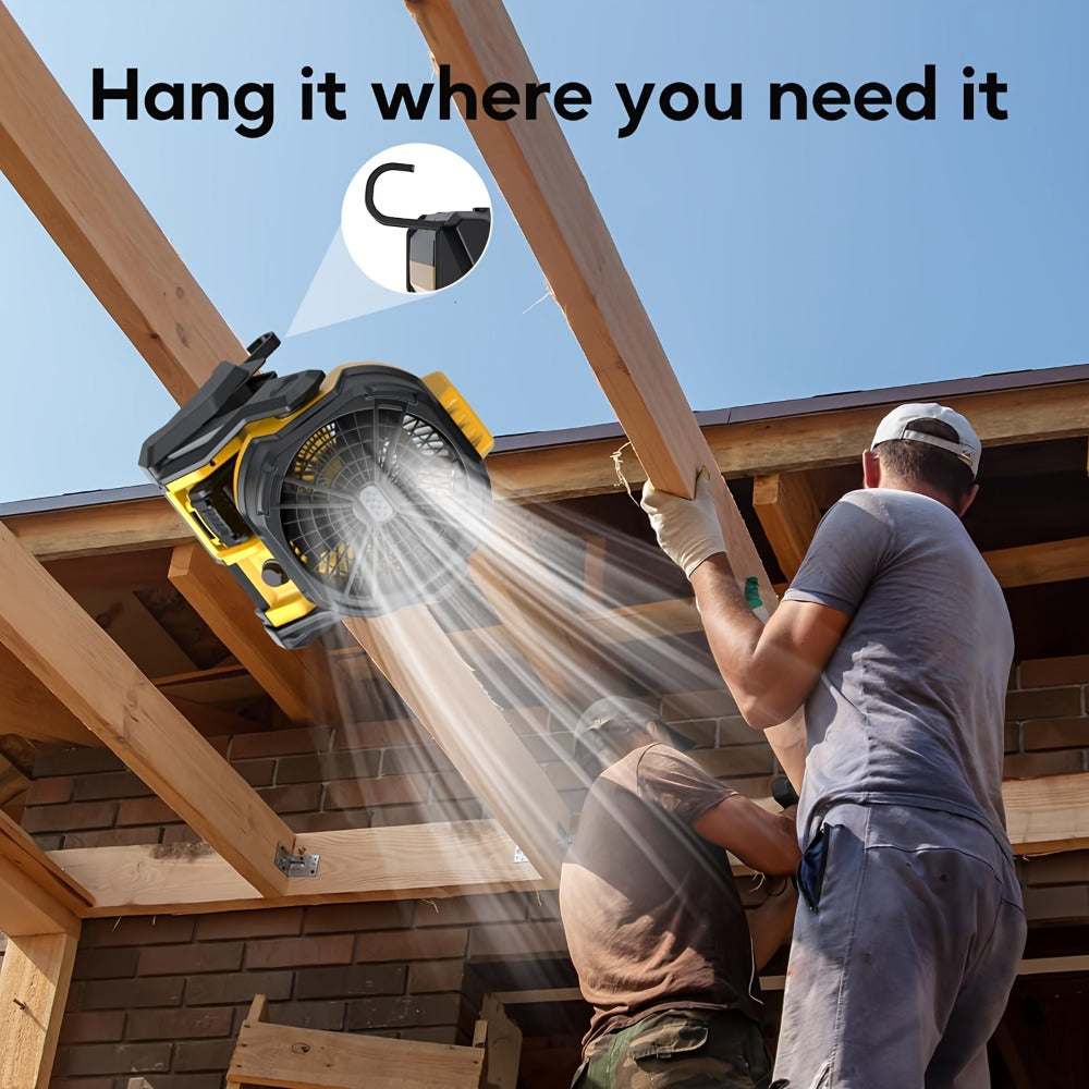 Cordless Jobsite Fan Compatible with DeWalt 20V Max Battery, LED Light Auto Oscillating 180° Tilt Adjustable Speed