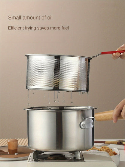 Stainless Steel Deep Fryer Pot Set with Frying Basket & Glass Lid, Non-Stick Multi-Function Cookware for Deep Frying, Noodles