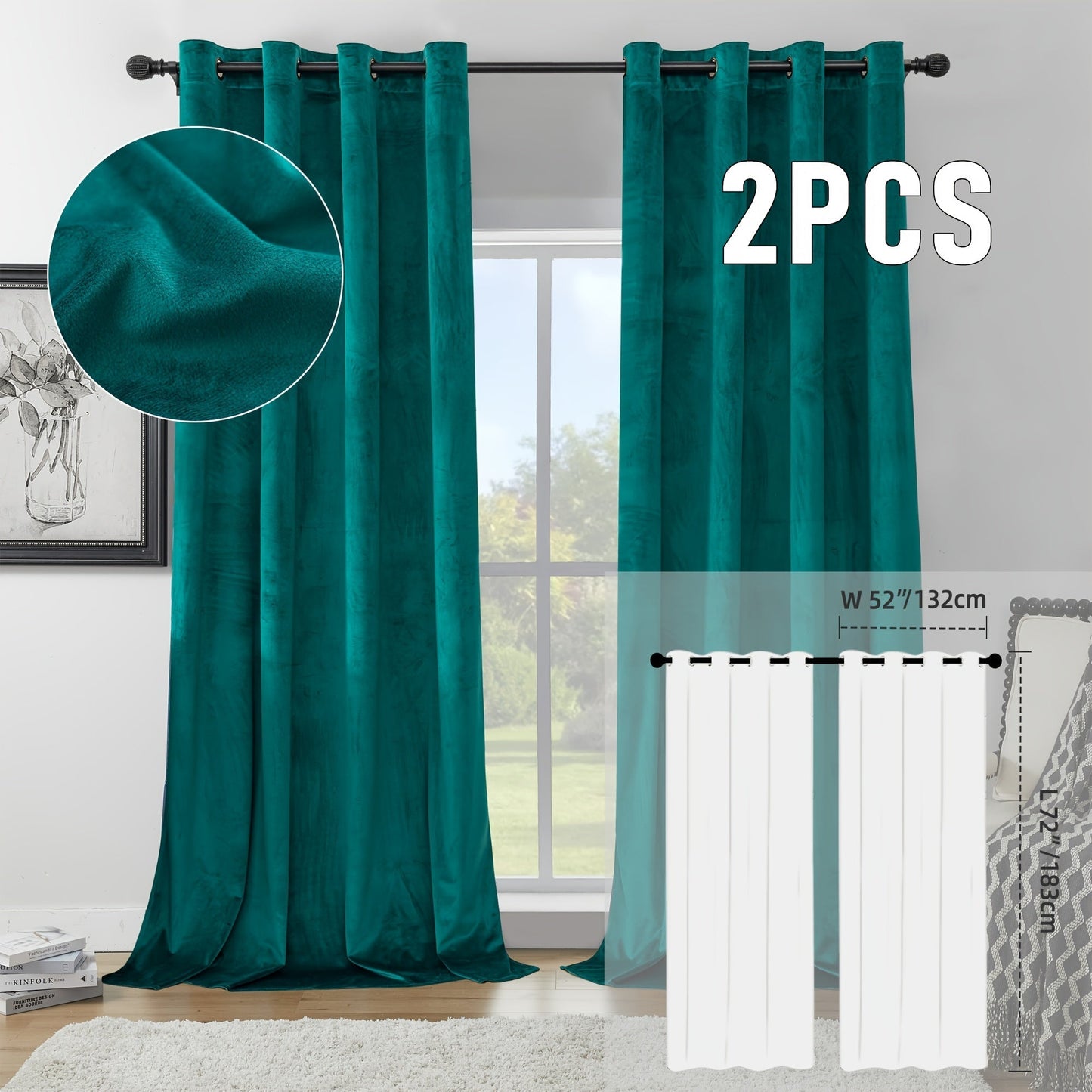 Velvet Room Darkening Curtains 2 Panels, Grommet Top Thermal Insulated Soundproof Blackout Curtains for Living Room Bedroom