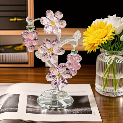 Pink Crystal Tree Statue Ornament – Romantic Crystal Flower Sculpture with Rotatable Base, Elegant Home Decor Gift for Valentine's Day