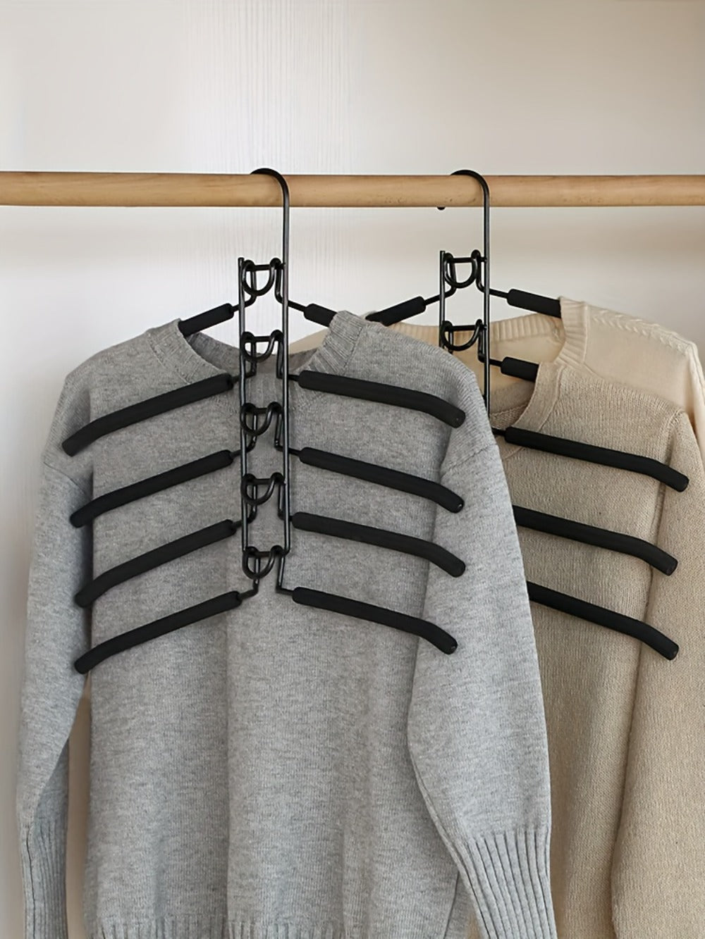 Space Saving Hangers 5-in-1 Multi-Layer Metal Closet Organizer | Heavy Duty Non-Slip Foam Pads | 2 Pack Clothes Hanger for Coats Sweaters