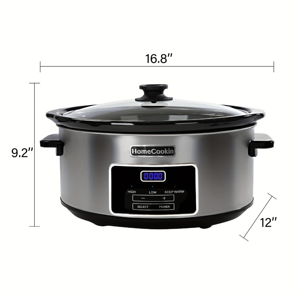 Slow Cooker 7.5 Quart Digital Programmable with Timer Ceramic Pot Stainless Steel Housing for Entryways, Bedrooms and Living Spaces