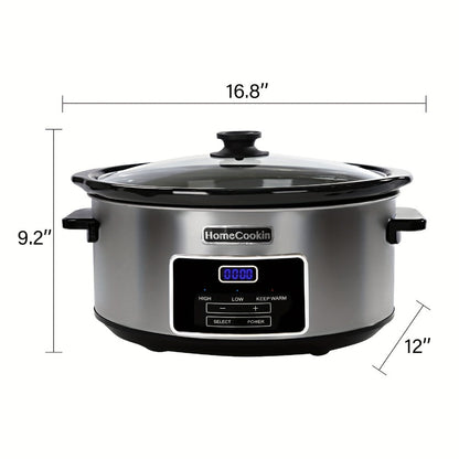 Slow Cooker 7.5 Quart Digital Programmable with Timer Ceramic Pot Stainless Steel Housing for Entryways, Bedrooms and Living Spaces