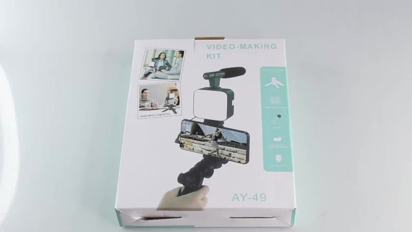 All-in-One Content Creator Kit with LED Ring Light Microphone Folding Tripod & Bluetooth Remote