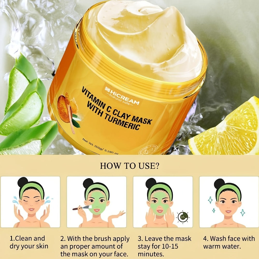 Vitamin C & Turmeric Clay Face Mask 5.29oz / 150g for Bath Time, Home Spa and Personal Care