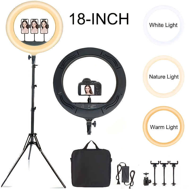 10- or 18-Inch Ring Light with Cable Power, Adjustable Brightness and Desktop or Floor Stand Options