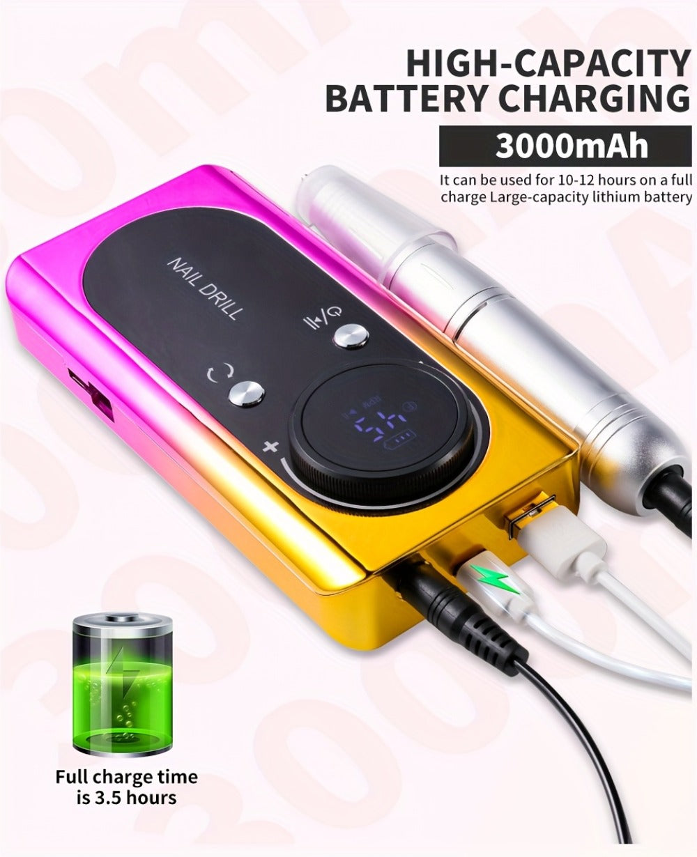 Electric Nail Drill 45000 RPM Rechargeable Kit with LCD Display and White or Golden Color Options