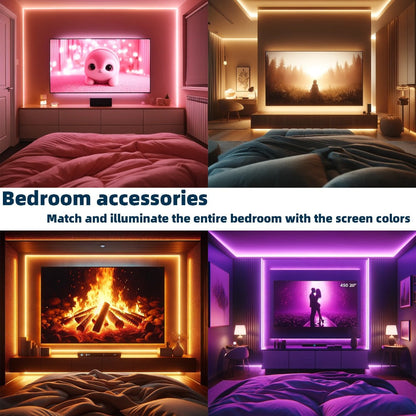 TV LED Backlight Screen Sync – App Controlled, Follows Audio Rhythm, Supports 4K30, 16.4ft for 32-80 Inch Indoor TV