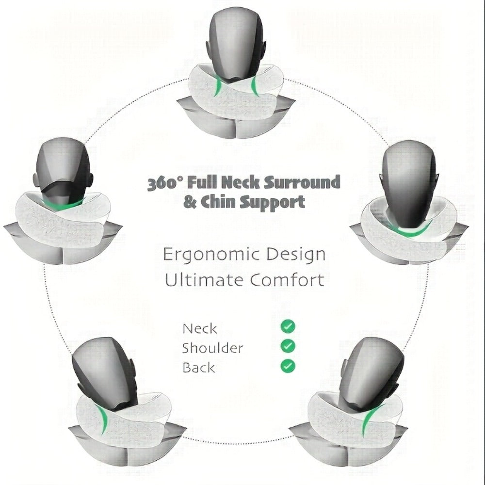 Travel Neck Pillow U-Shaped Memory Foam Cervical Support Pillow for Airplane, Car & Hotel – Portable & Ergonomic