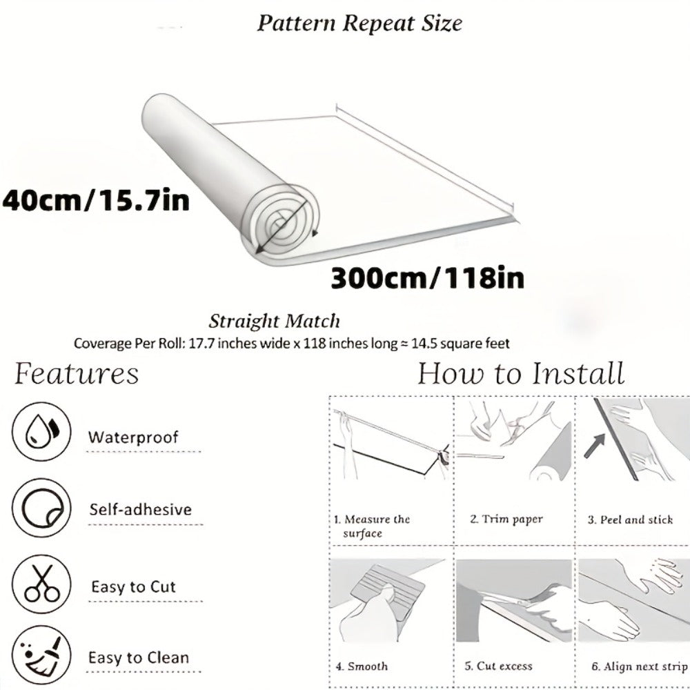 Peel and Stick Floor Tile Sticker 15.7"x118" Self-Adhesive Marble Pattern Vinyl Roll for Entryways, Bedrooms and Living Spaces