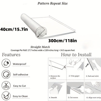 Peel and Stick Floor Tile Sticker 15.7"x118" Self-Adhesive Marble Pattern Vinyl Roll for Entryways, Bedrooms and Living Spaces