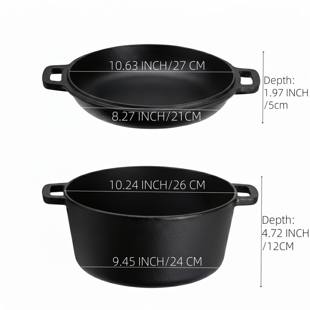 Cast Iron Cookware Set for Kitchen Camping BBQ – Non-Stick Skillet Dutch Pot Frying Pan Baking Tray Griddle Options