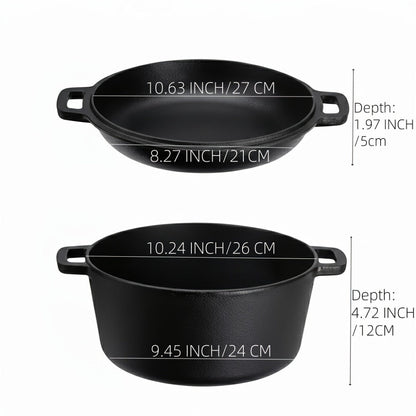 Cast Iron Cookware Set for Kitchen Camping BBQ – Non-Stick Skillet Dutch Pot Frying Pan Baking Tray Griddle Options