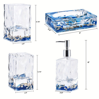 Bathroom Accessory Set 4-Piece 3D Floating Motion Acrylic Liquid Vanity Kit - Tumbler, Toothbrush Holder